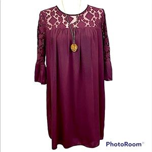 Anthropologie Pleione Burgundy Lace Swing Dress